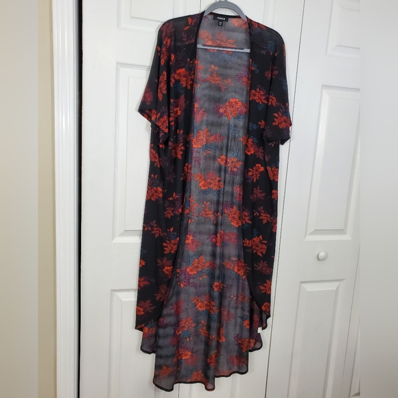 Torrid Curve Full Length Kimono Long Duster 1/2X Black Fall Floral Sheer Chiffon - Picture 2 of 11